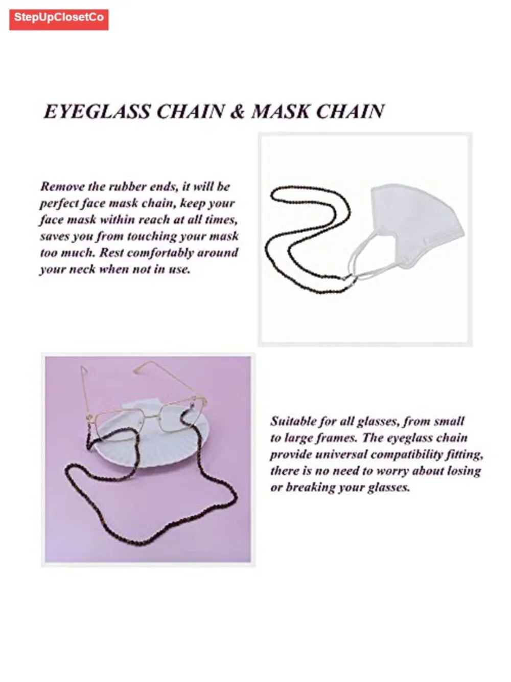 Natural Stone Beaded Eyeglass Chain for Women, Adjustable Lanyard